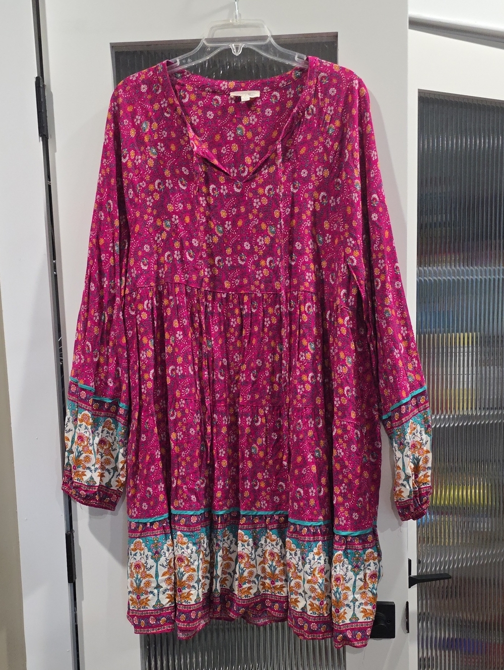 Cotton Bleu Floral Tunic Dress in Fuchsia Pink